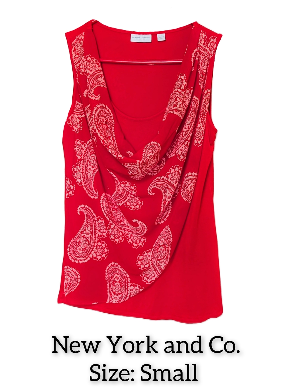 New York & Co. Red Paisley Drape Neck Sleeveless Top - Small